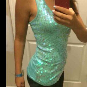 Charlotte Russe Sequin Tank Top Size S Sparkly Top Racerback Sparkly Blue